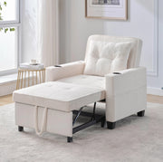 Poltrona letto 3 in 1 87x74x84 cm bianca con USB e portabicchieri, legno e metallo