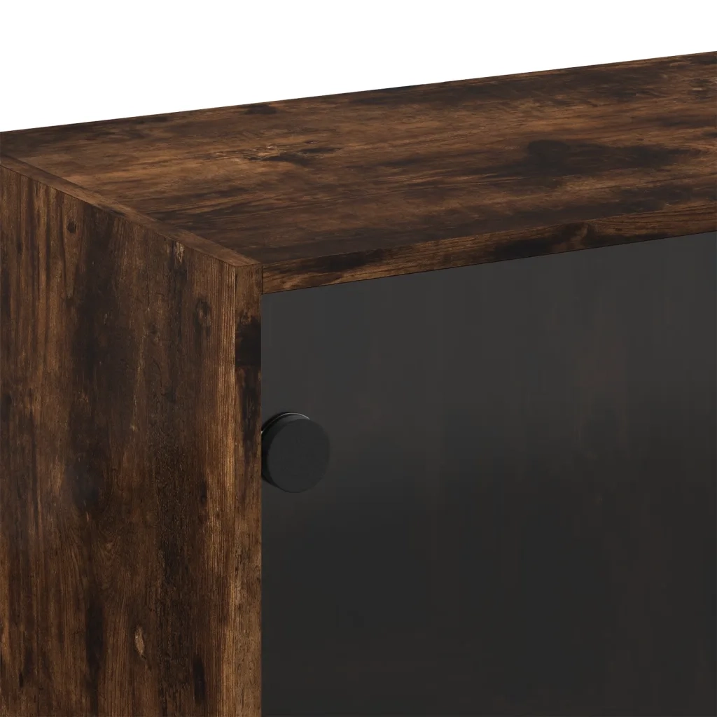 Armadietto a Muro | Mobile a Muro con Ante in Vetro Rovere Fumo 68x37x68,5 cm