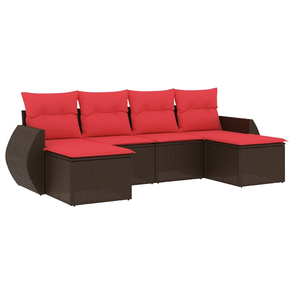Salotto da Giardino-Set Divani da Giardino 6 pz con Cuscini Marrone in Polyrattan 208249