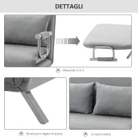 Divano Letto Singolo in Finta Pelle con Seduta Regolabile in 5 Posizioni, 105x80x78 cm, Grigio Chiaro