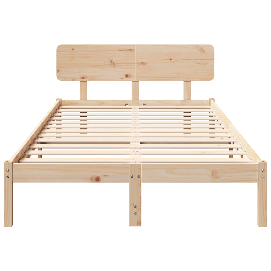 Struttura Letto con Testata 140x190 cm in Legno Massello di Pino