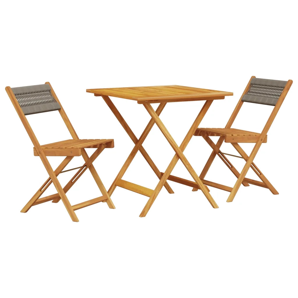 Set da Bistrot 3pz | Set Salotto da Giardino Grigio in Polipropilene e Legno Massello
