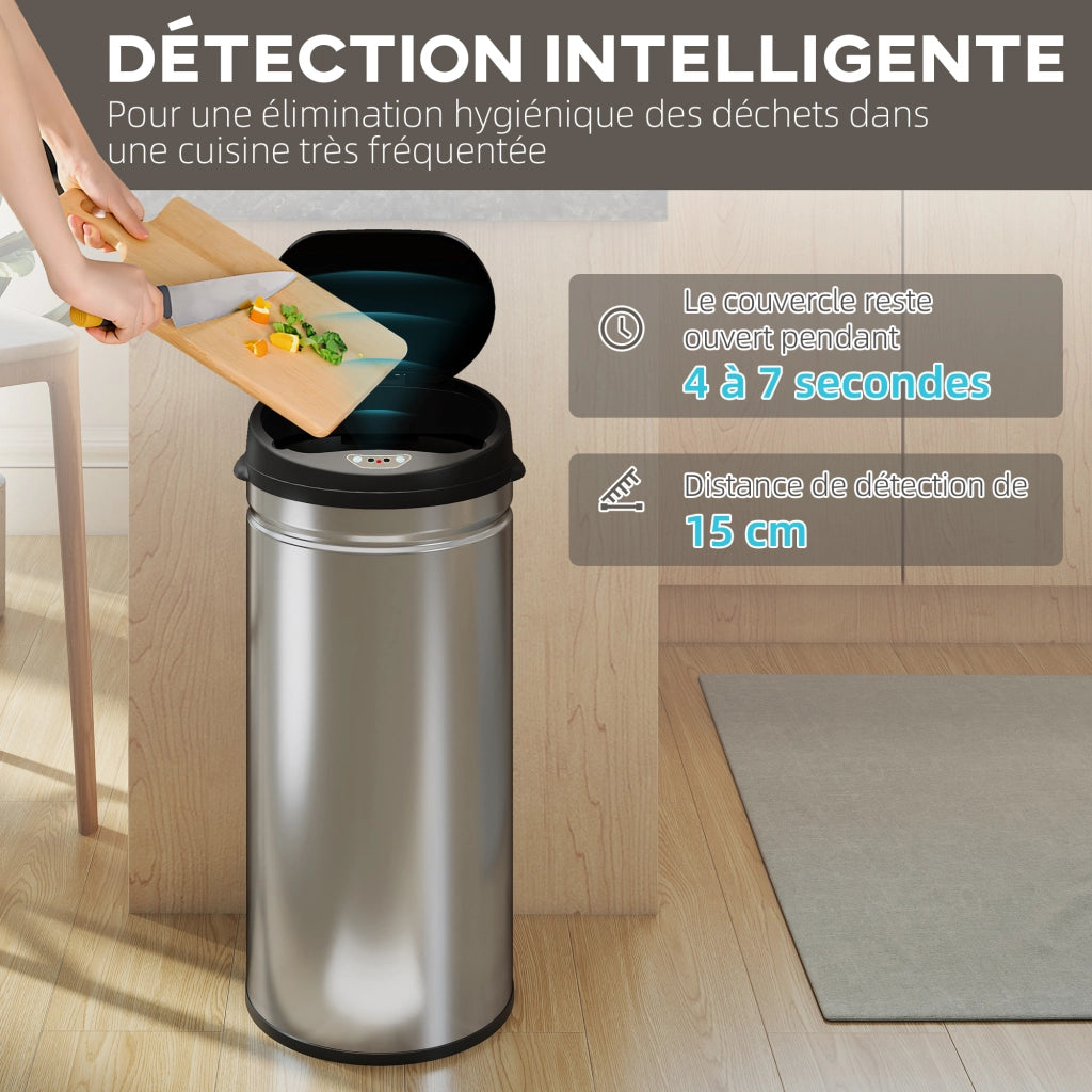 Cestino per Cucina Automatico 42L ¨C Zephmum ¨C Acciaio Inossidabile Argento 30.5x30.5x68cm