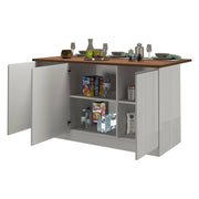 Isola da cucina Tartaro, Tavolo ausiliario portaoggetti, Mobile da cucina a 3 ante, 100% Made in Italy, 155x90h90 cm, Bianco lucido e Rovere