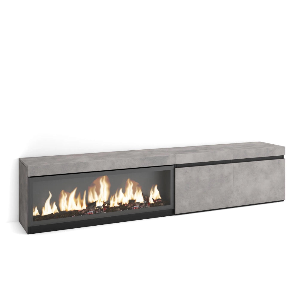 Mobile TV, Soggiorno, 208x35x45cm, Per TV fino a 80", Camino elettrico XXL, grigio cemento RF3204