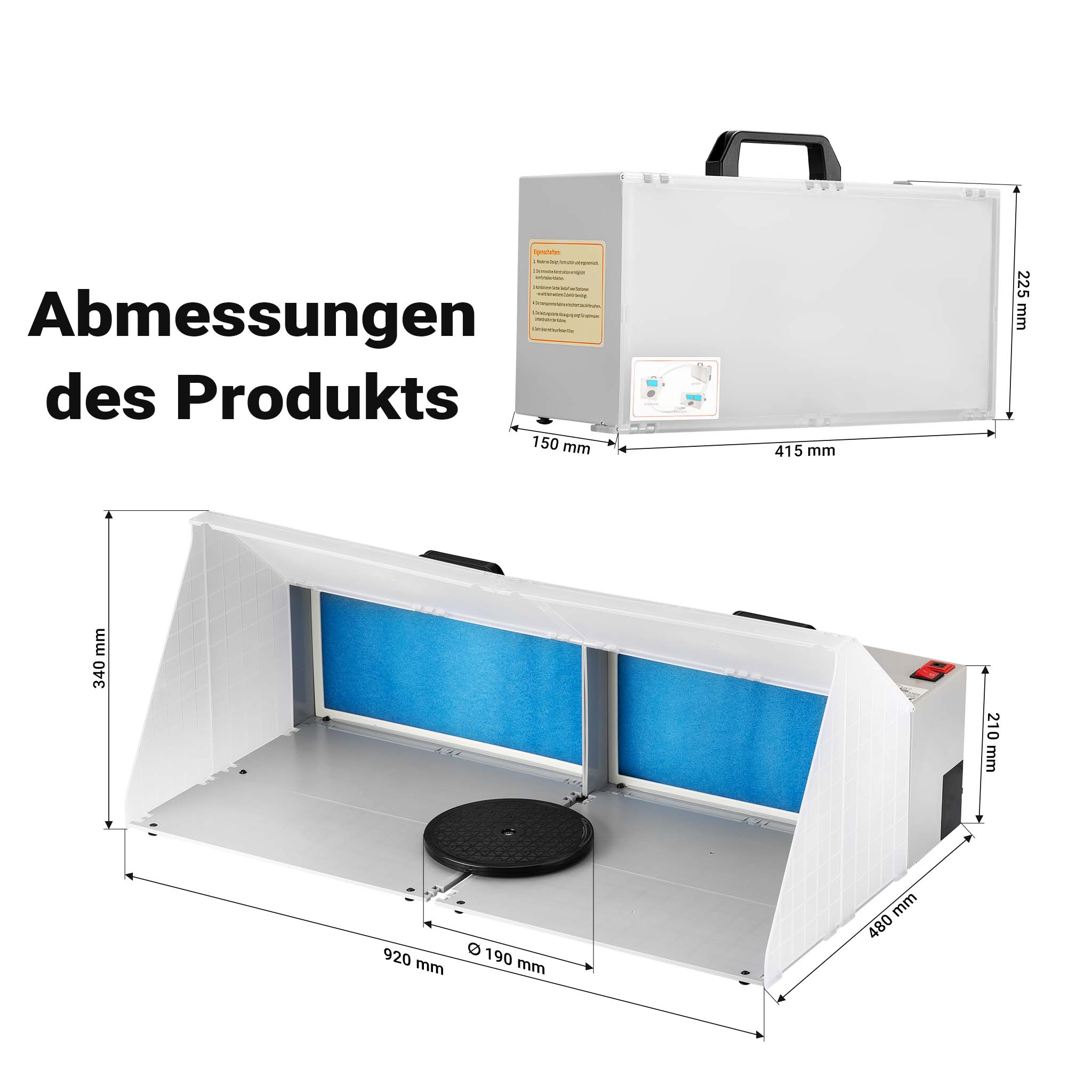 Doppia cabina di aspirazione per verniciatura ad aerografo 8m³/min Aspiratore estrattore con filtro