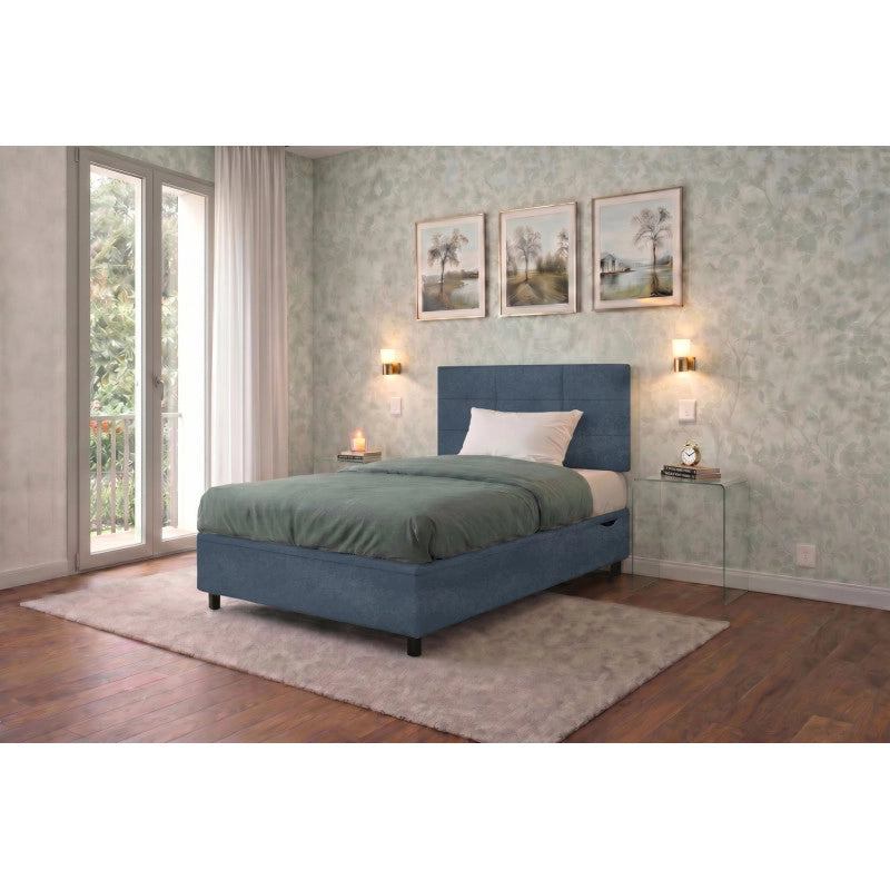 Letto imbottito Singolo 80x190 cm Square - Contenitore,Microfibra,Blu