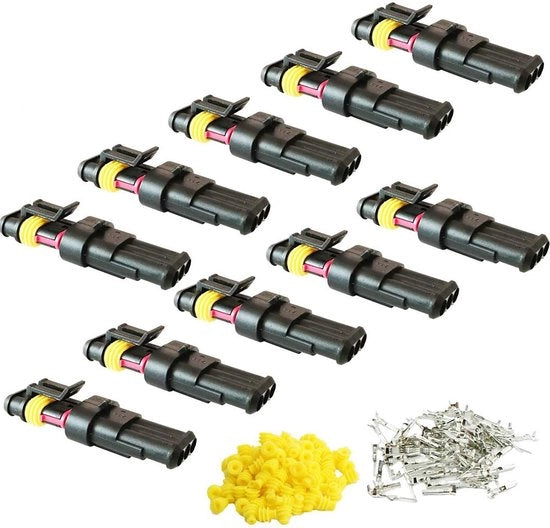 Set di 15 connettori di cavo a vite rapida impermeabili per veicoli, barche, scooter, motocicli e kayak (5 x 2-polo, 5 x 3-polo, 5 x 4-polo, sigillati con ceralacca gialla)