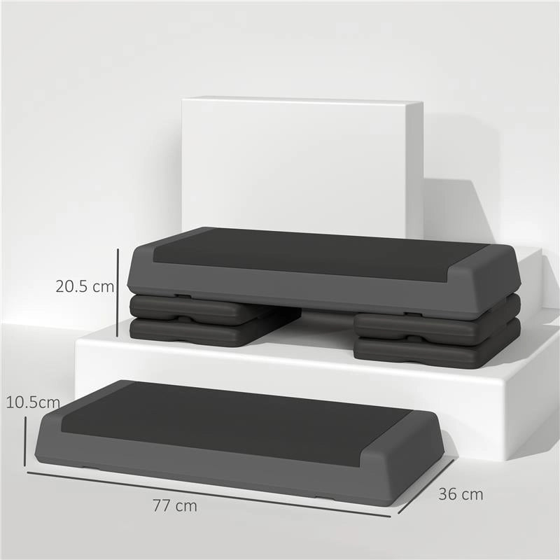 STEPPER FITNESS REGOLABILE A 10.5/15.5/20.5 CM CON SUPERFICIE ANTISCIVOLO E CAPACITÀ 250 KG GRIGIO