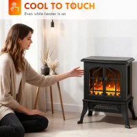 Camino elettrico con effetto fiamma 3D, 1800/900 W, termostato regolabile, 39x24x48cm, Nero