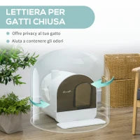 Lettiera per Gatti Chiusa con Filtri, Paletta e Vassoio Removibile, Struttura in PP, 43x44x47 cm, Bianca e Nera