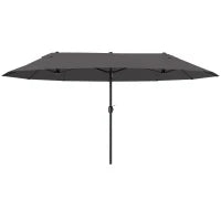 Ombrellone Doppio da Giardino 4.6x2.7 m a 12 Stecche con Prese d'Aria e Manovella, Ombrellone per Esterni in Acciaio e Poliestere, Anti UV, Grigio