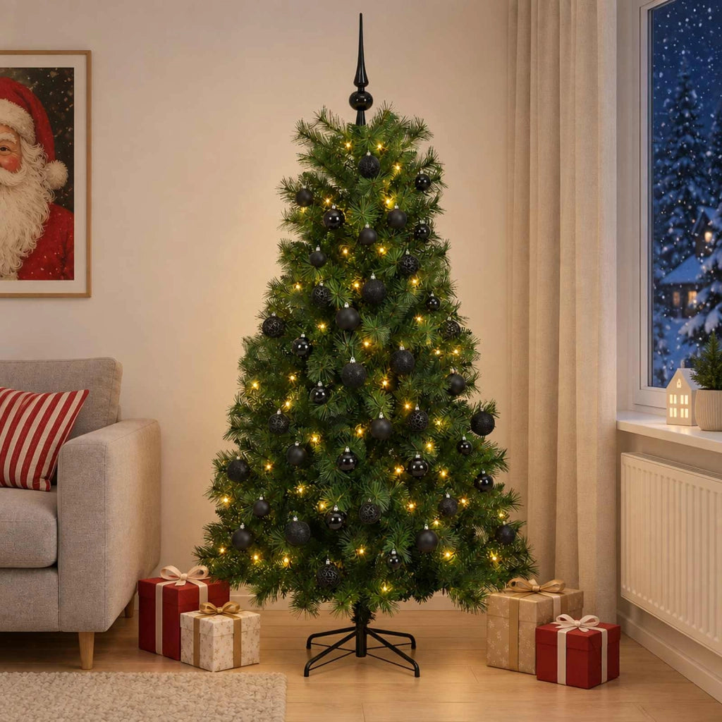 Albero di Natale artificiale con rami snodati e palline 210 cm 3466492
