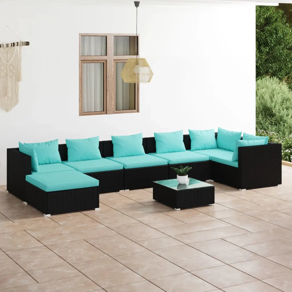 Set Salotto da Giardino 8 pz con Cuscini in Polyrattan Nero cod mxl 35409