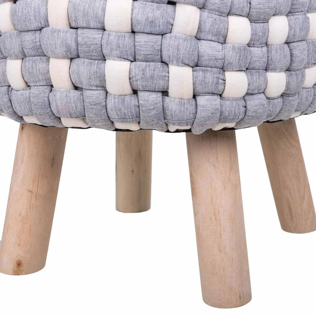 Sgabello grigio in cotone intrecciato e legno 40x40x36h