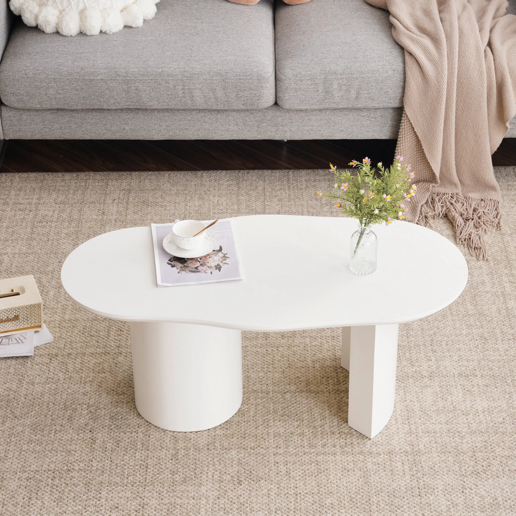 Tavolino da caffè con piano irregolare - in MDF - 100x40-50x40.5 cm - bianco