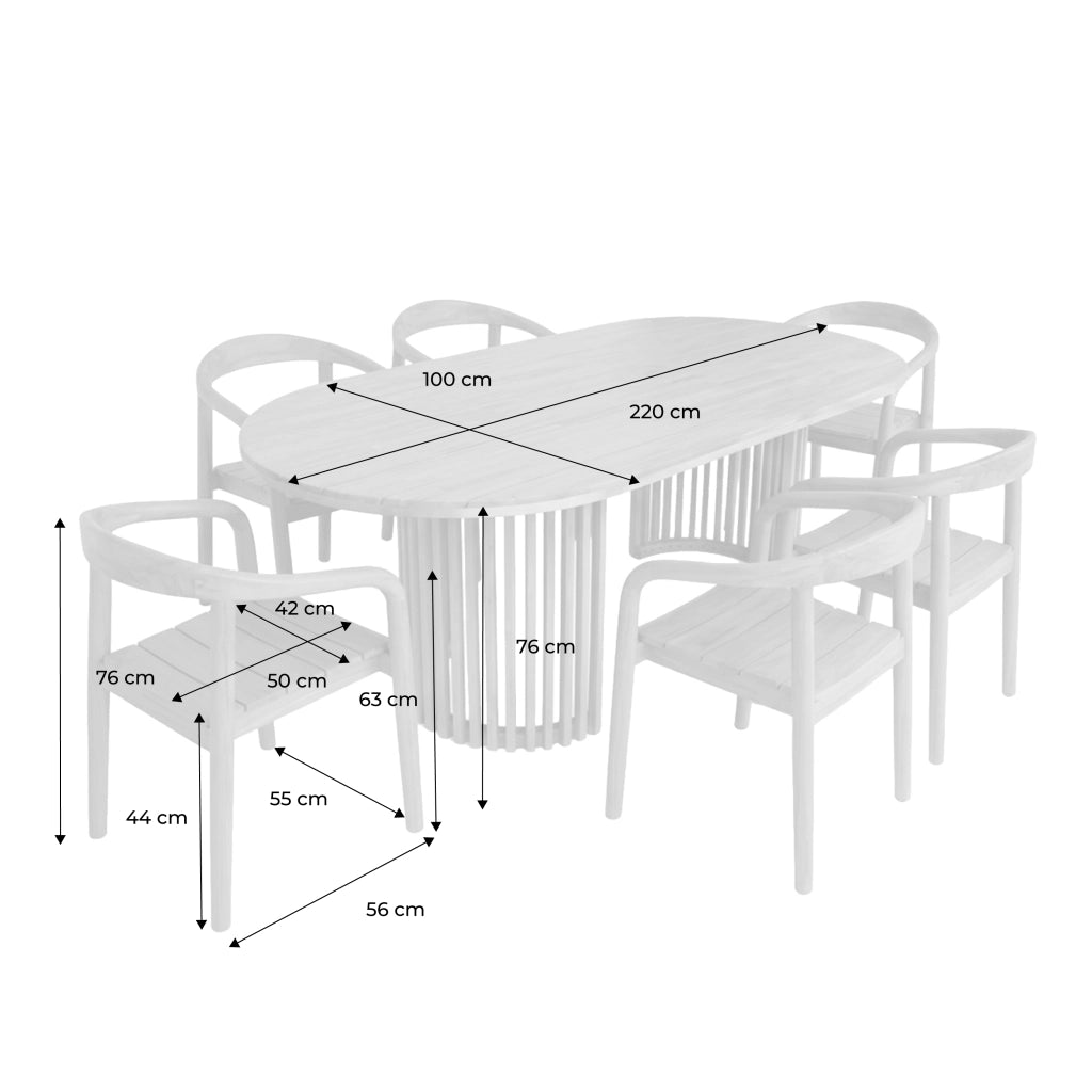 Set tavolo da giardino in legno di acacia con 6 sedie, marrone
