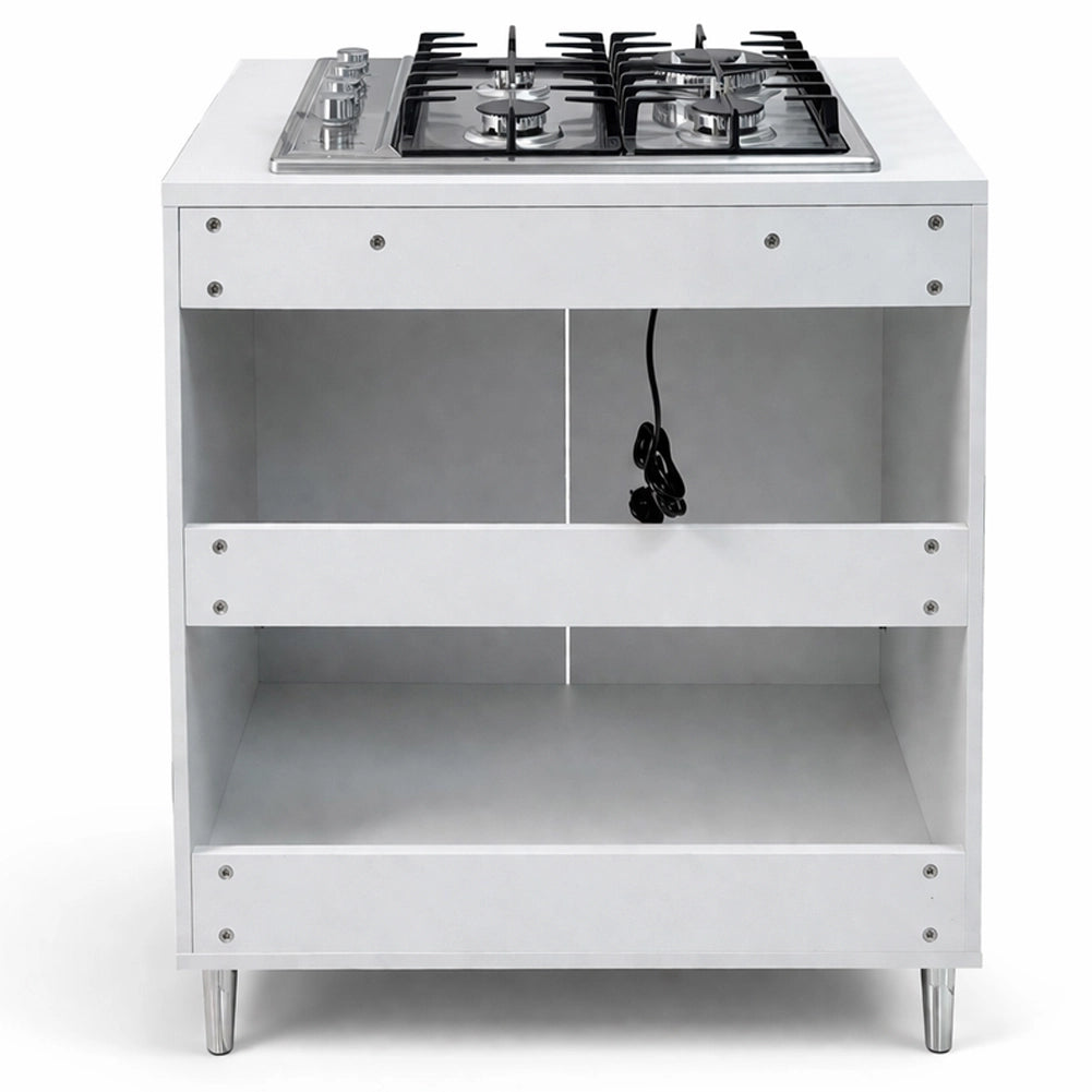 Cucina Completa 80x60x85cm Bianco Piano Cottura 4 Fuochi con Piastre in Ghisa