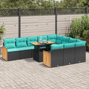 Set Divani da Giardino 11 pz con Cuscini Polyrattan Acacia Nero 3327760