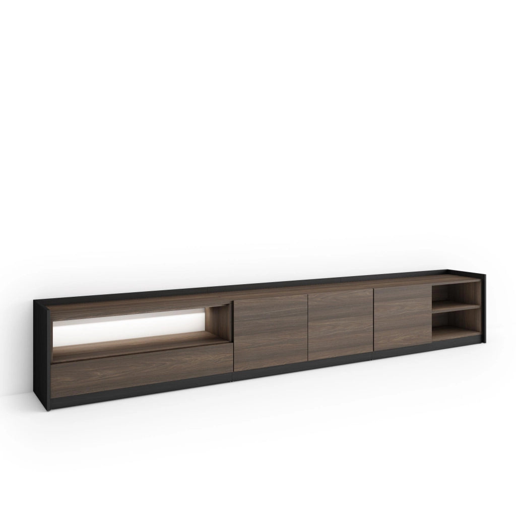 Mobile TV Soggiorno, 310x50x37 cm, Per TV fino a 80", LED, Rovere scuro e Nero