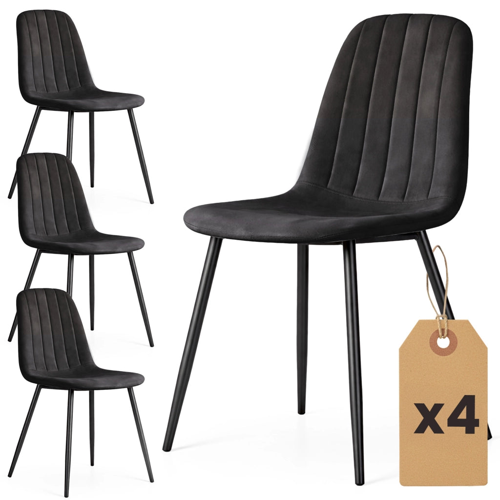 Set di 4 Sedie in velluto trapuntate LUMO Nero gambe nere