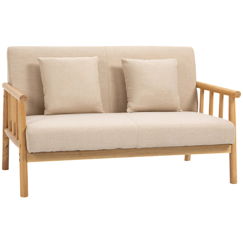 SOFA a 2 posti 123 cm Beige in tessuto effetto lino con struttura in legno