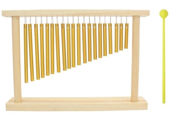 Strumento a Percussione - 20 Barre a Campane - Supporto in Legno - Bastone - Decorazioni in Oro - Dim. ca. 38,8 x 27 x 5,8 cm - Chimes