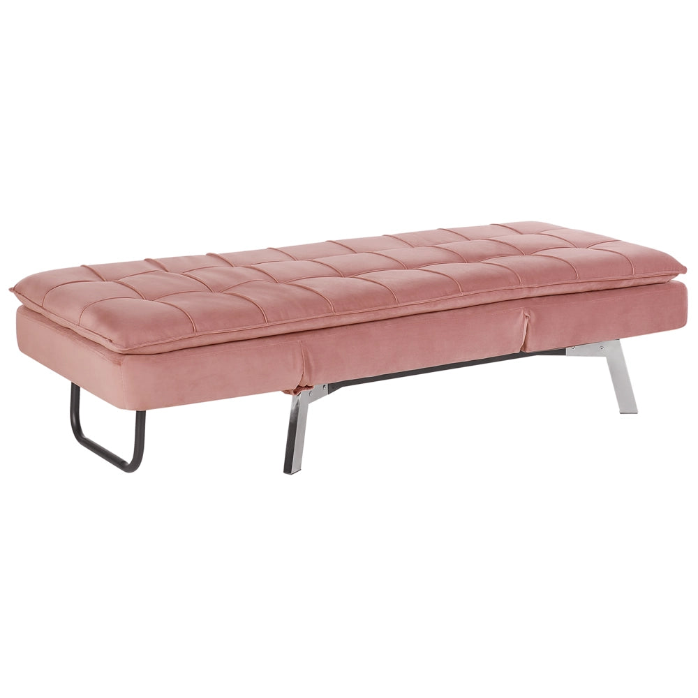 Chaise longue Velluto Rosa capitonné Schienale e Gambe Regolabili Modern Glam