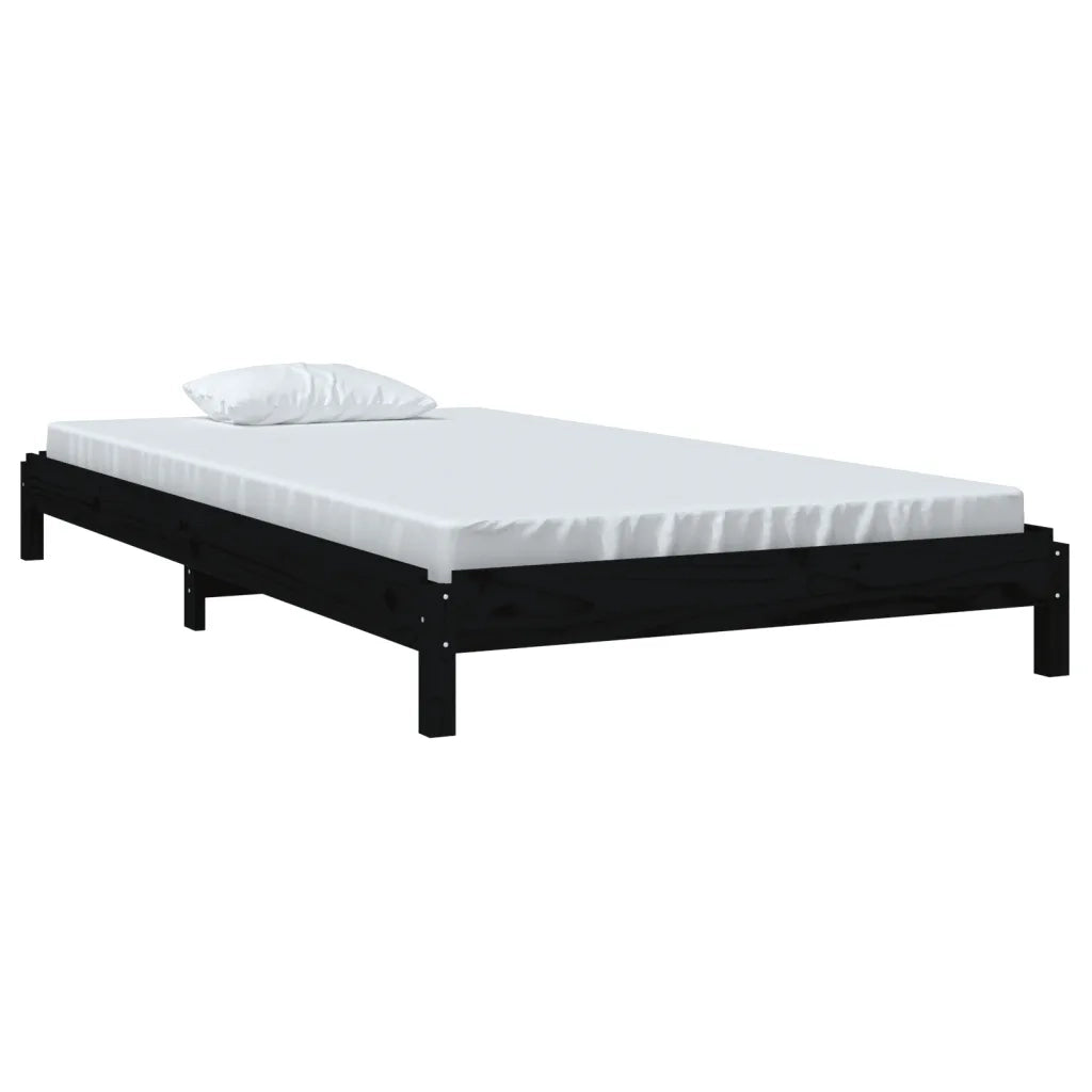 Letto singolo | Letto per adulti | Letto Impilabile Nero 90x200cm in Legno Massello di Pino