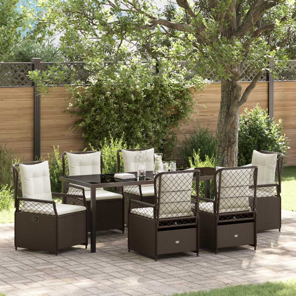 Set da Pranzo da Giardino in 7 Pezzi in Rattan Sintetico Marrone