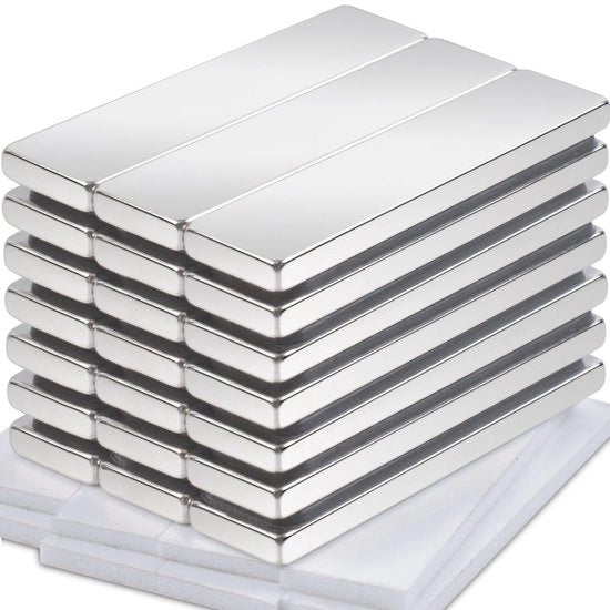 Pacchetto con 20 magneti neodimio, extra forti, grandi, 40 x 10 x 3 mm, magneti rettangolari, magneti forti per lavagne magnetiche, magneti per frigoriferi, magneti autoadesivi, magneti forti di terre rare per armadi cucina.