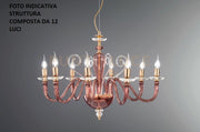 LAMPADARIO DEBUSSY 12 LUCI BORGOGNA E ORO ATTACCO E14 D.84CM