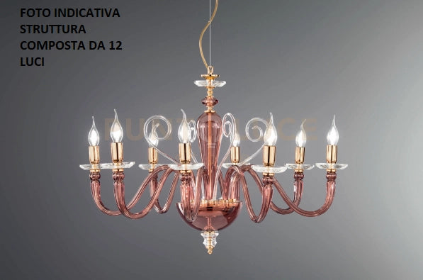 LAMPADARIO DEBUSSY 12 LUCI BORGOGNA E ORO ATTACCO E14 D.84CM