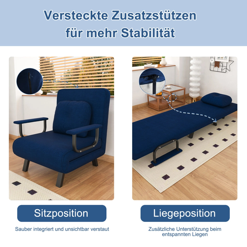POLTRONA Relax 5 Posizioni 185x60 cm in Tessuto Chenille Blu