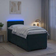 Letto con Box Spring, Materasso e LED Verde Scuro 100 x 200 cm 3452123