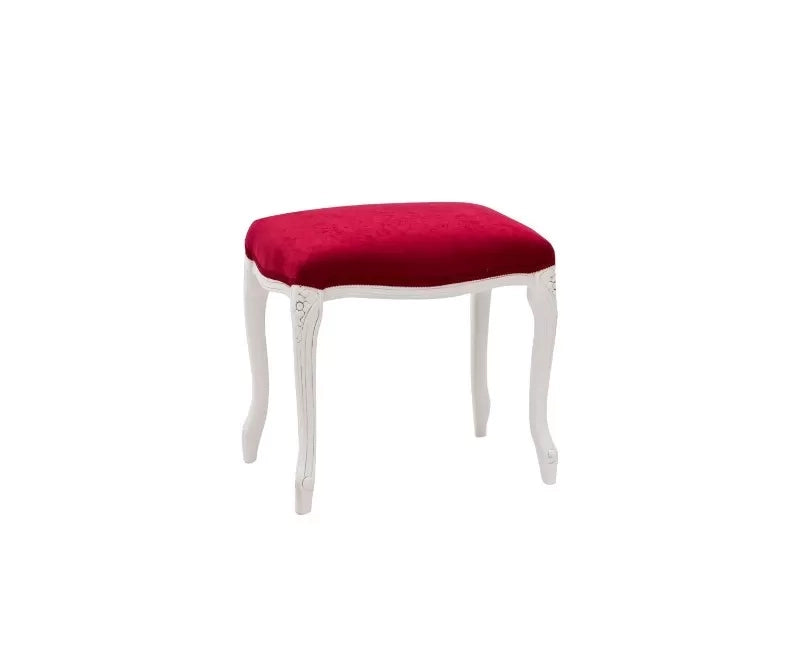 Pouff imbottito tessuto rosso legno shabby bianco 43x33x43 - Mobili 2G