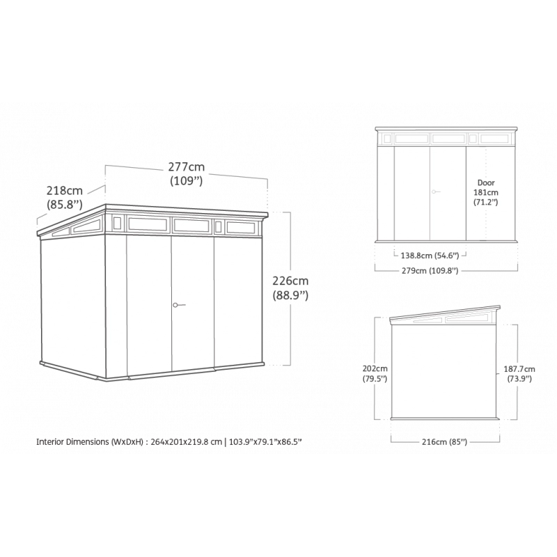Casetta da giardino in resina effetto legno EVOTECH+ 279x218 cm - pavimento e doppia porta - carico neve 150 kg/m² – Pent 9x7 Signature Venetian - Keter