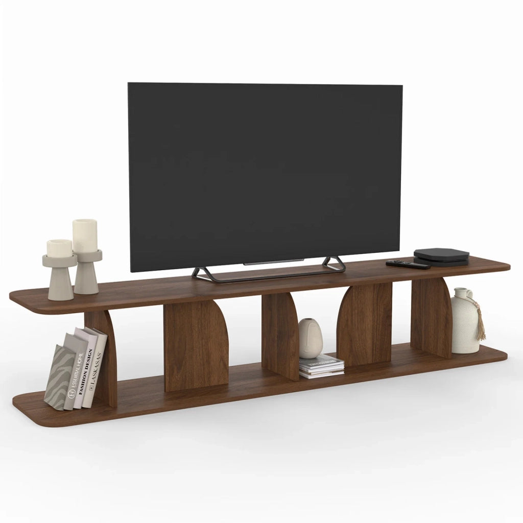 IDMarket - Mobile TV da 180 cm in stile Japandi EDITH, in legno effetto noce
