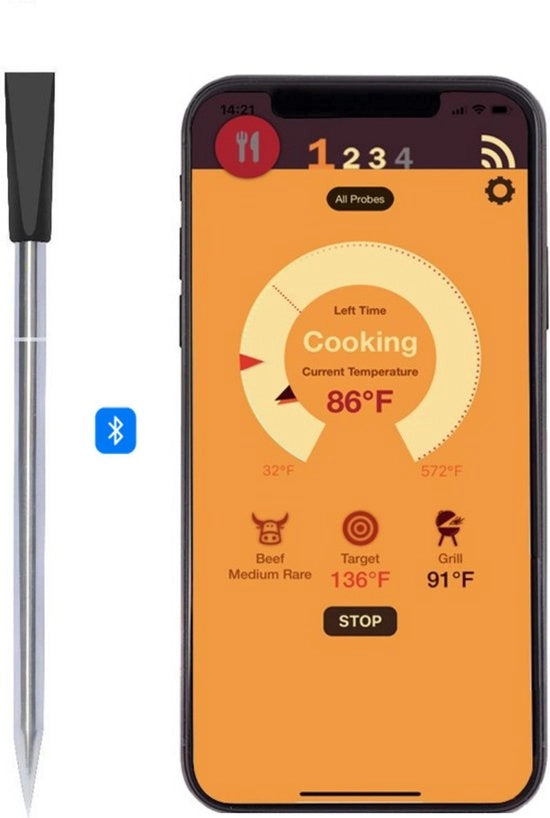 Termostato della carne Bluetooth senza fili per cucina - App per Android e iOS - 15 Metri - Ricaricabile