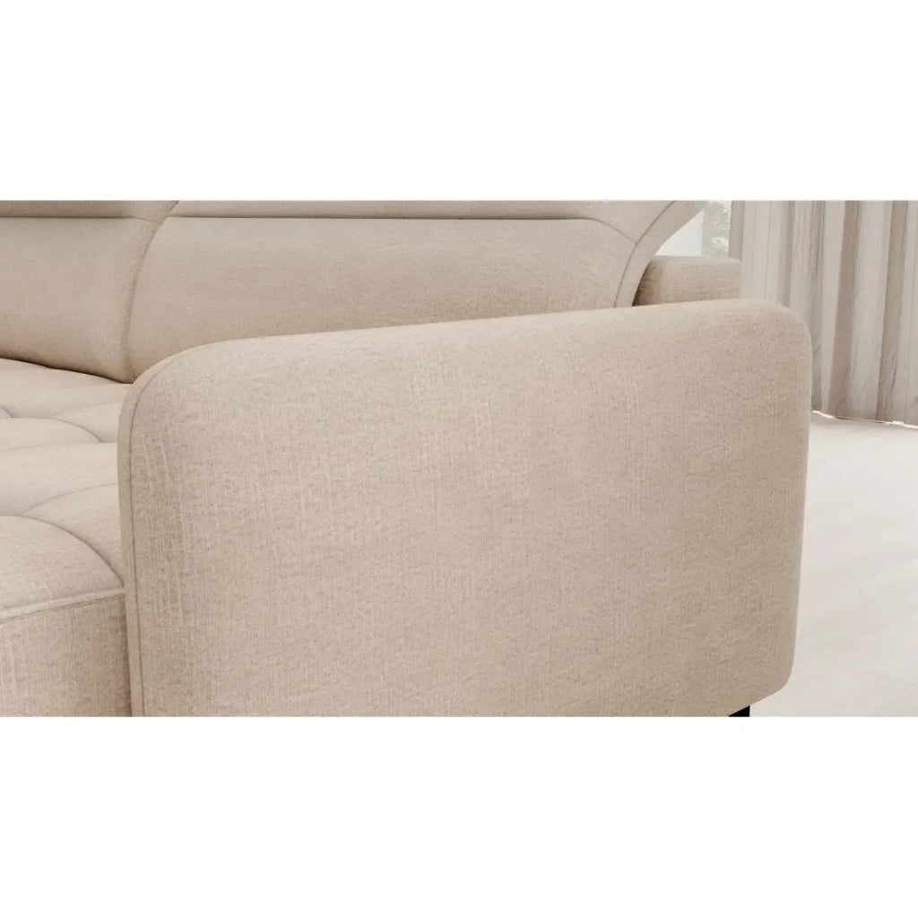 Divano angolare convertibile BERTHO 306 cm beige crema in ciniglia – Angolo destro con contenitore