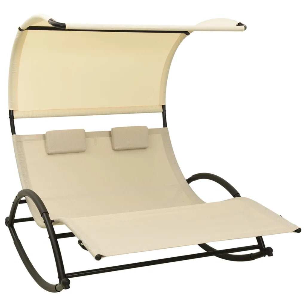 Lettino Prendisole Doppio con Baldacchino in Textilene Crema cod mxl 17659