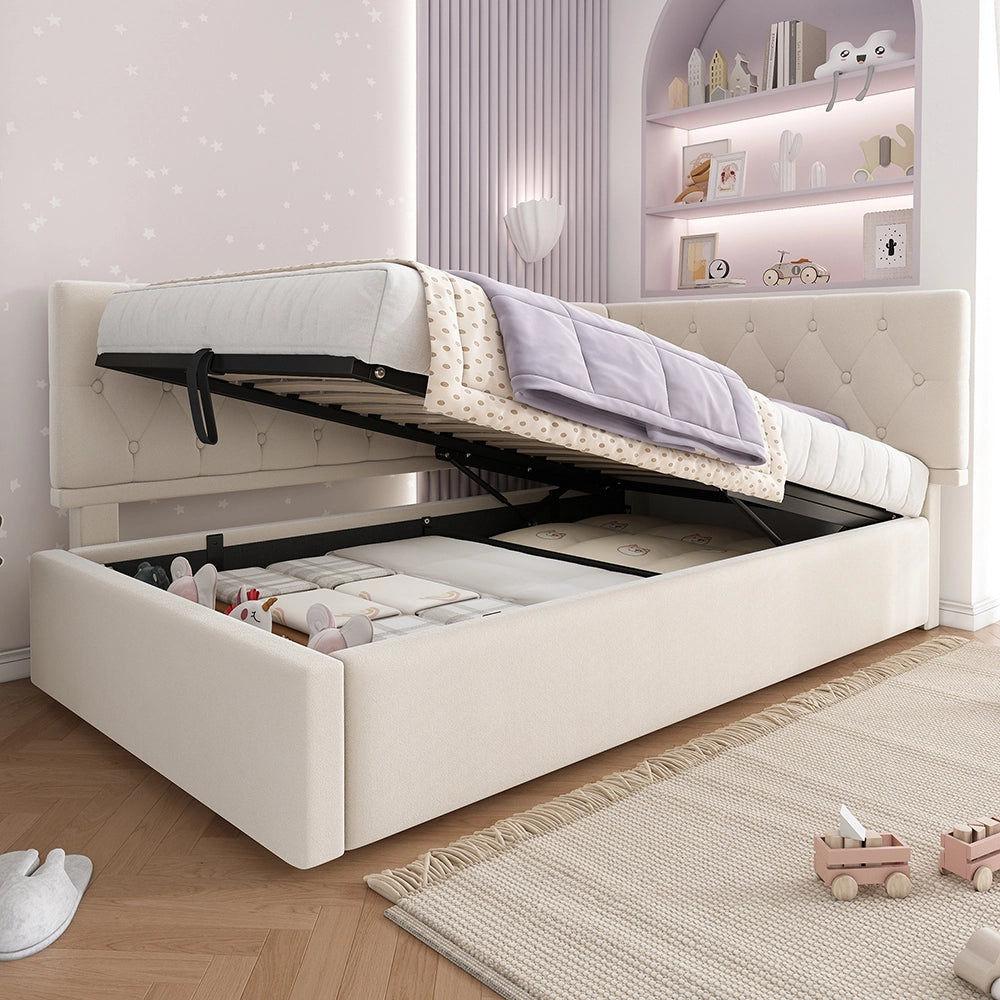 Divano letto 90x200cm - Xylo - beige, struttura legno, sollevamento