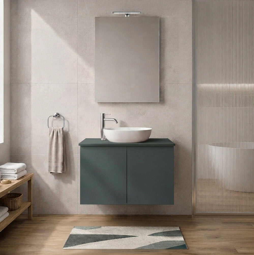Mobile bagno sospeso 70 cm verde portalavabo due ante Tierra