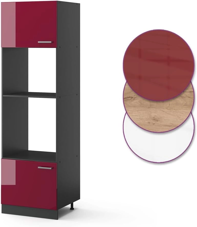 Mobile cucina microonde R-Line, Rosso lucido, 60 cm, per la libera combinazione all'interno di sistemi cucina modulari