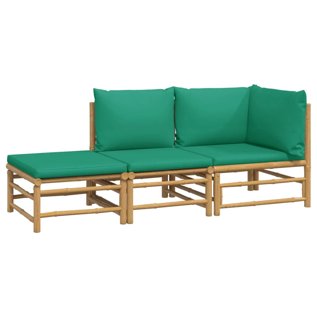Set di mobili da giardino mobili da esterno set da 3 pezzi con cuscini bambù verde 02_0016015