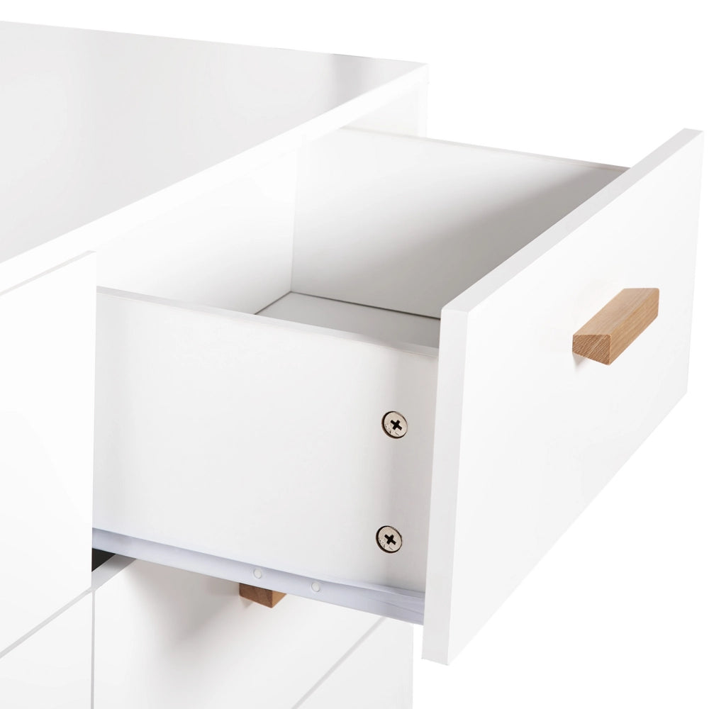 Cassettiera bianca 6 cassetti con gambe in rovere Moderna Scandinava