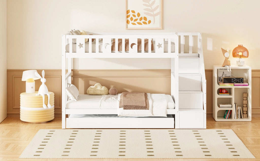 LETTO A CASTELLO CON LETTO ESTRAIBILE 90x200 cm BIANCO IN LEGNO