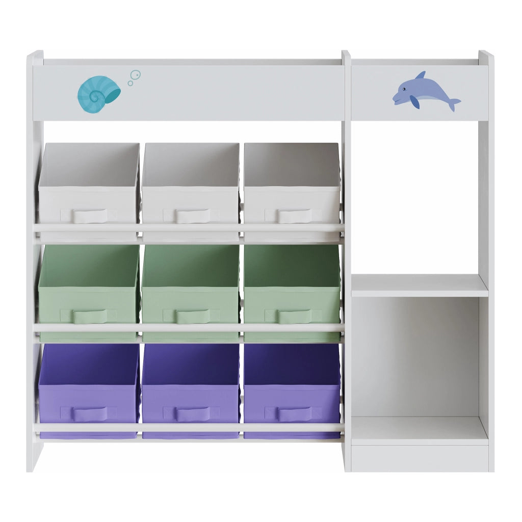 Scaffale Farusa per Cameretta con Scomparti e 9 Scatole Pieghevoli 80 x 90 x 30 cm - Design Aqua Dream [en.casa]