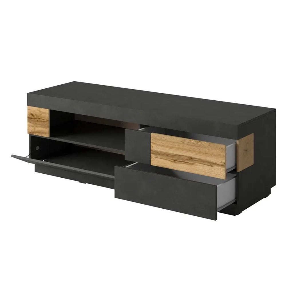 Mobile TV 160cm collezione KILES. Color antracite e quercia. Stile design.