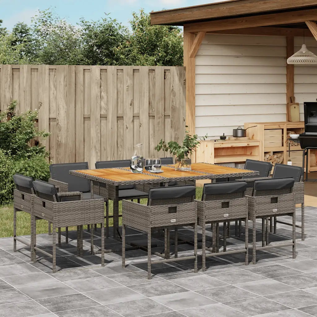 Set da Pranzo da Giardino 11pz con Cuscini in Polyrattan Grigio 3278161